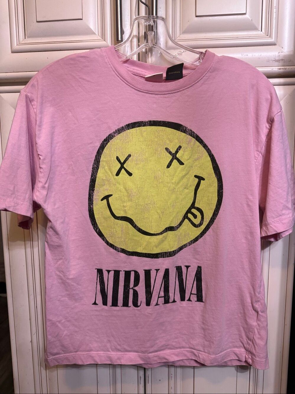 Zara Girls Short Sleeve Nirvana Graphic Smiley Face Band Tee Pink Size 12-13